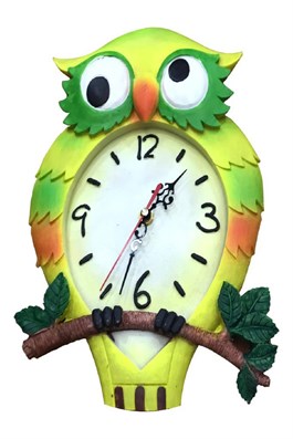 Duvar Saati Polyester Baykuş Modeli Çocuk Odası Saati SARI